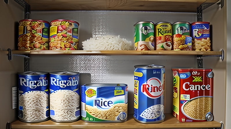 Image of food on shelves.