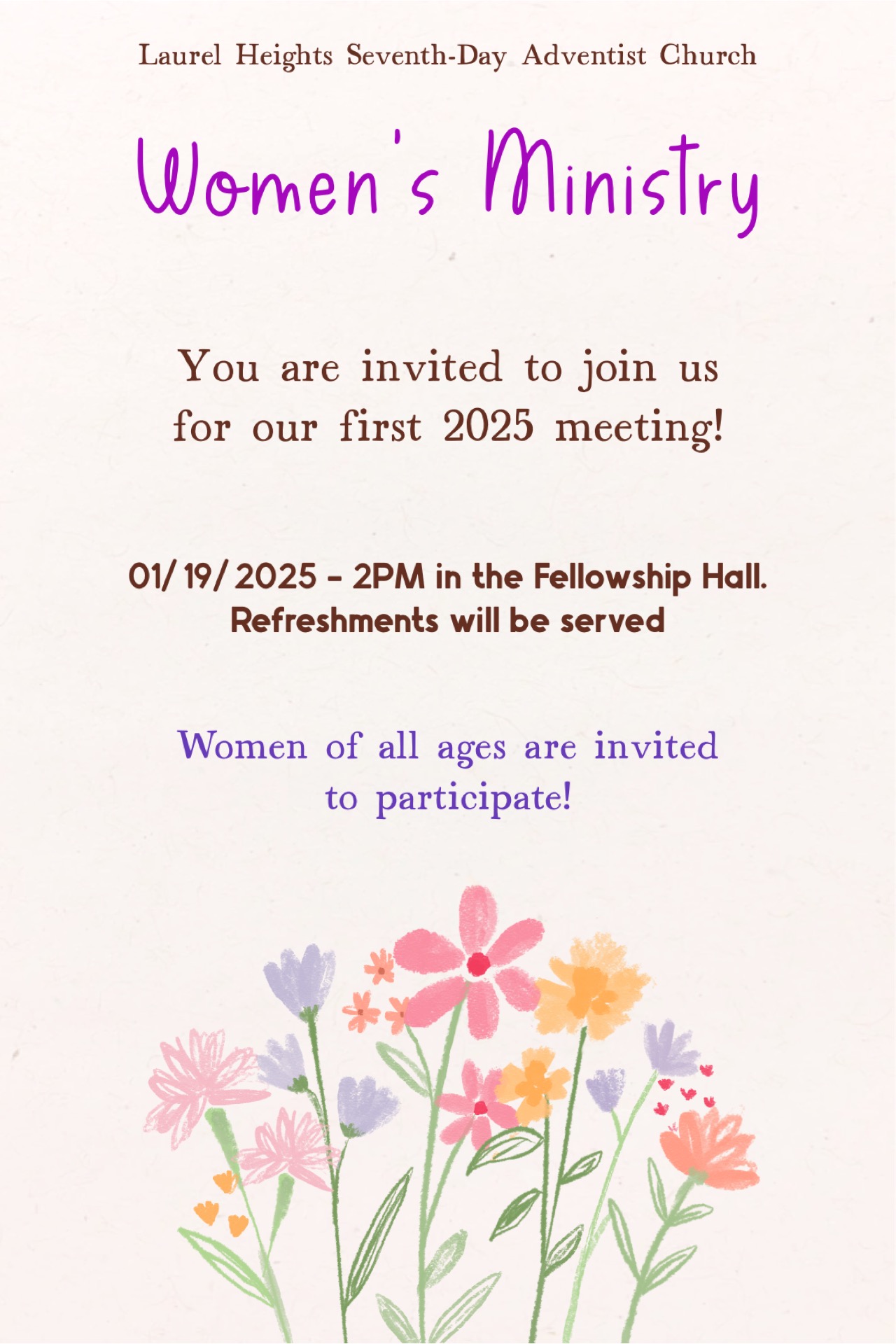 Women's Ministry meeting Poster.