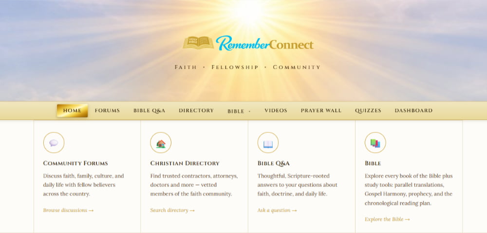 Image of the Remember Connect website home page