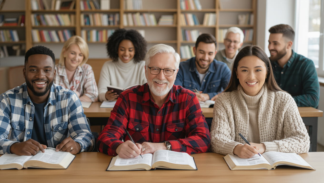 Image of a group of people studying their Bibles.